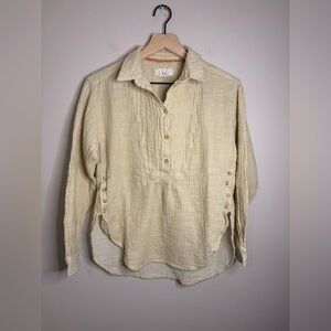 Women’s Anthropologie Gauzy Cotton V-Neck Side Button Popover Shirt Size S
